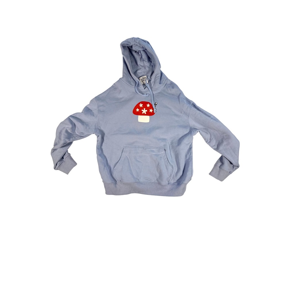Stingwater Mushroom Graphic Hoodie Light Blue Pullover Casual Comfort Large